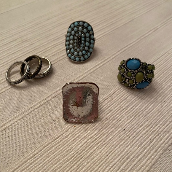 (4) Fashion Rings- Turquoise Stones and Metals - Picture 1 of 5